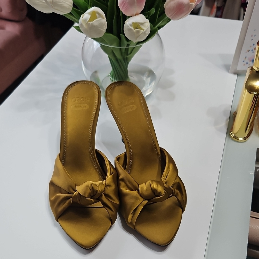 ASOS Gold Satin Knot Mules